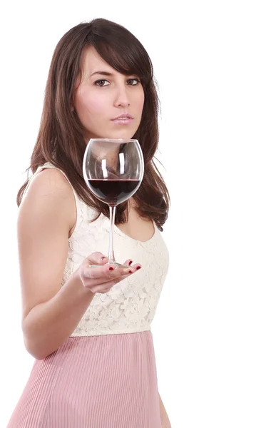 Giovane donna con bicchiere da vino rosso — Foto Stock