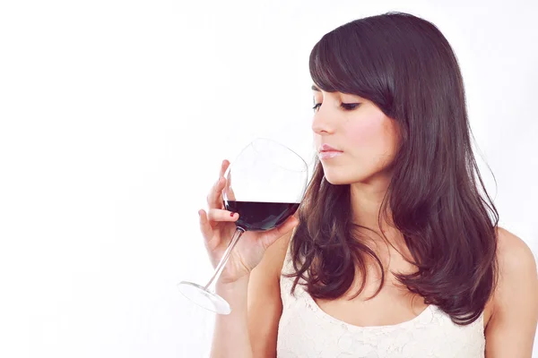 Girl with red wine glass — Stock Photo, Image