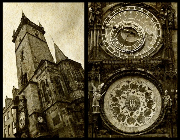 プラハの天文時計のコラージュ — ストック写真