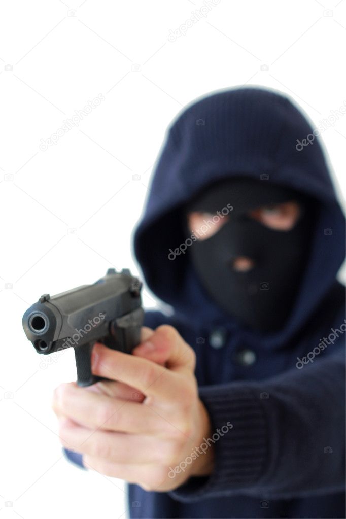 Robber pointing a gun