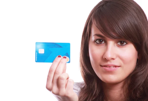 stock image Girl with credit card in hand