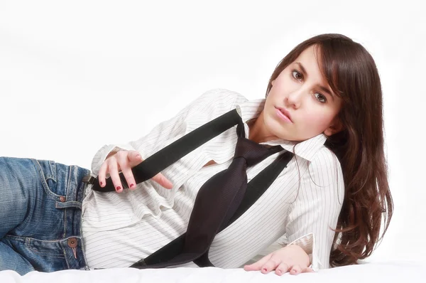 Gambar wanita muda cantik dengan suspender — Stok Foto