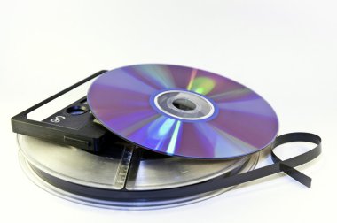 CD, cassette tape and an old audio tape clipart