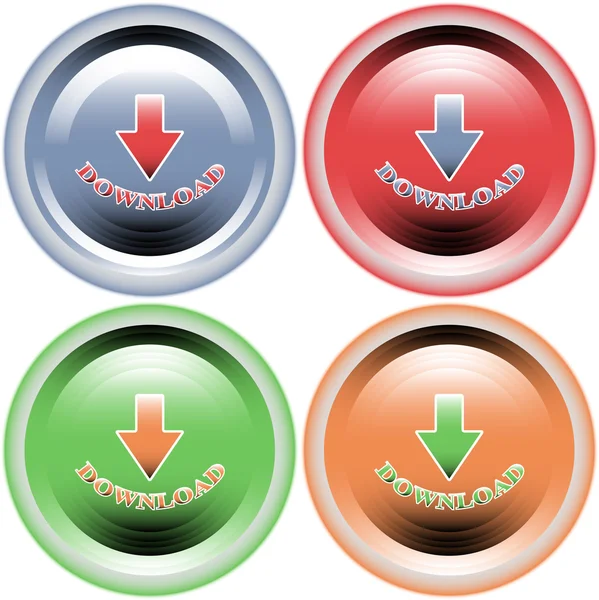 Fyra multi-färgade knappar Hämta — Stock vektor