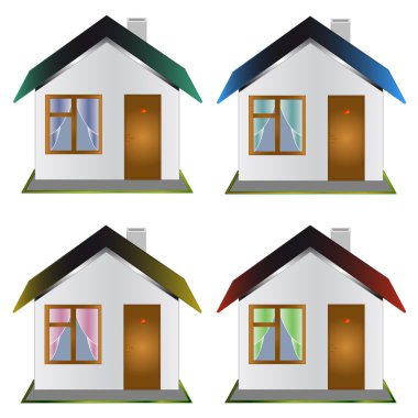 Four one-storeyed houses clipart