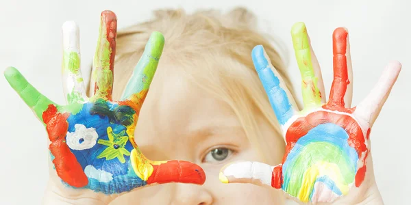 Little girl with hands painted — Stock Photo, Image
