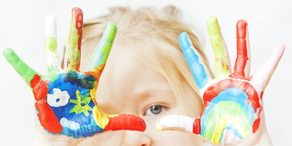 Little girl with hands painted — Stock Photo, Image