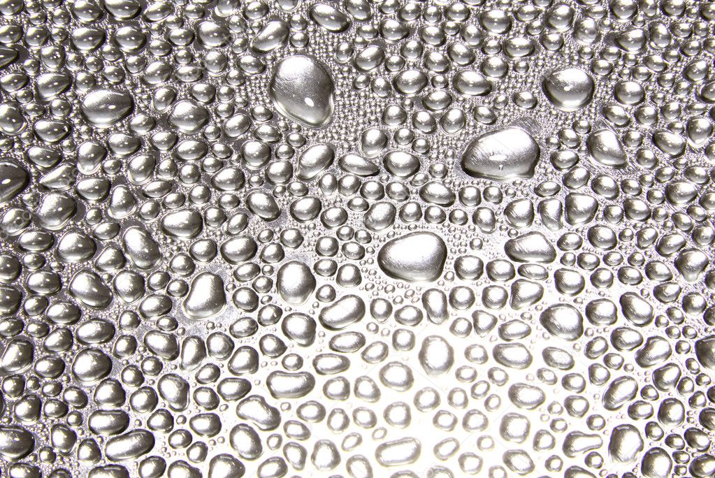 Water drops on silver metal surface