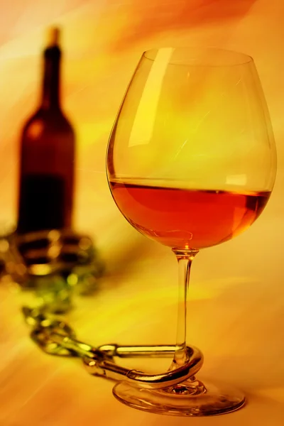 Glass wine and bottle — Stock Photo, Image