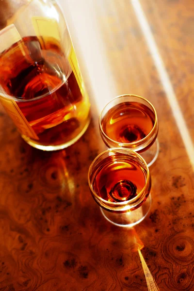 Cognac and two wine-glasses — Stock Photo, Image
