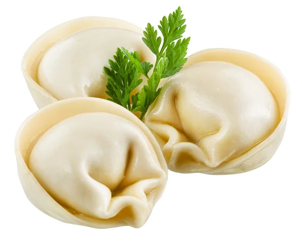 Dumplings, pelmeni, ravioli isolado em branco. Caminho de recorte — Fotografia de Stock