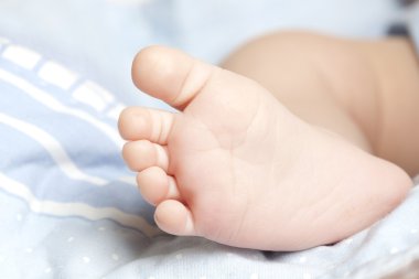 Yeni doğmuş bir bebeğin mavi küçük ayak