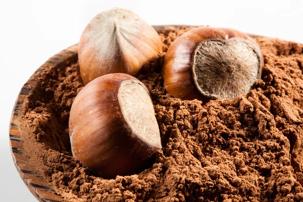 FILBERTNÖT. nötter i kakaopulver — Stockfoto
