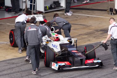 Sergio Perez (MEX) Sauber C31 join box - 3th Testing Days Barcel clipart
