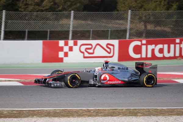 Botão Jenson (GBR) McLaren MP4-27 - 3th Testing days Barcelona — Fotografia de Stock