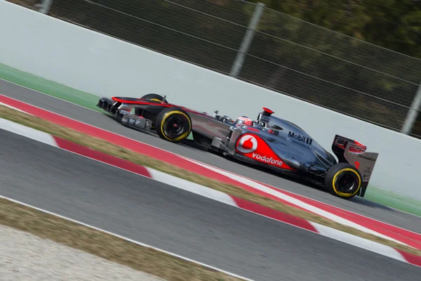 Botón Jenson (GBR) McLaren MP4-27 unirse a la línea de boxes - 3ª prueba d — Foto de Stock