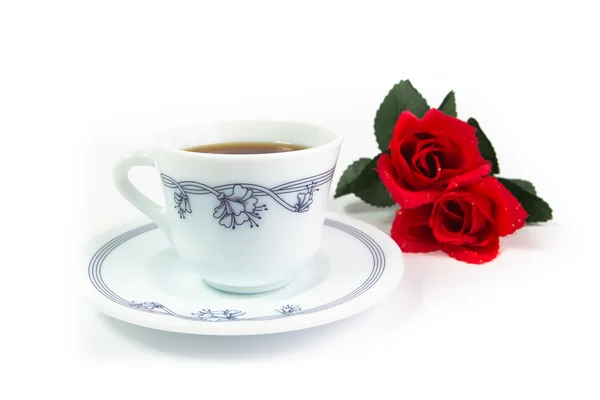 stock image Red roses with cup of coffee