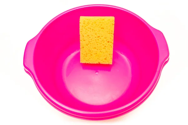 Cubo rosa con esponja Fotos de stock libres de derechos