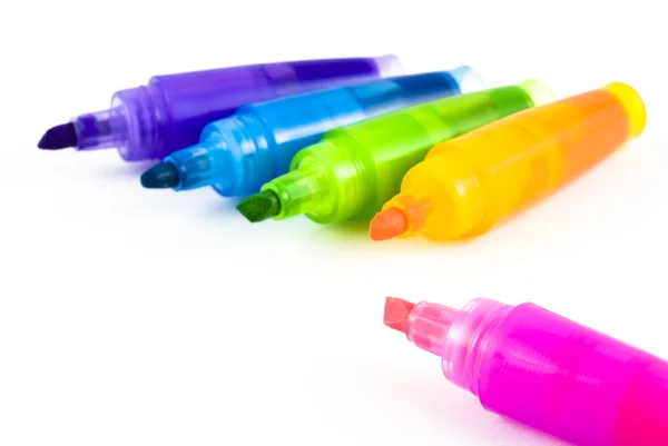 Beş renkli Fosforlu Kalemler — Stok fotoğraf