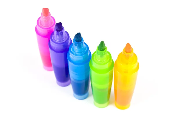 Beş renkli Fosforlu Kalemler — Stok fotoğraf