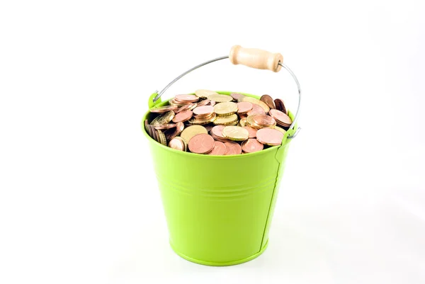 Euromince v kbelíku — Stock fotografie