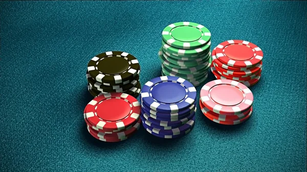 Casino 6 of chips blue table 3 — Stock Photo, Image