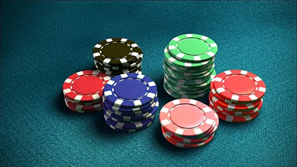 Casino 6 of chips blue table 4 — Stock Photo, Image