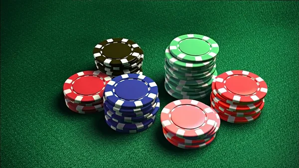 Casino 6 of chips green color table 2 — Stock Photo, Image