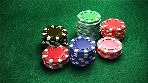 Casino 6 di chip tavolo di colore verde — Foto Stock