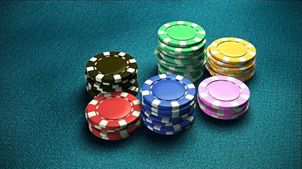 Casino 6 de fichas mesa azul 1 — Foto de Stock