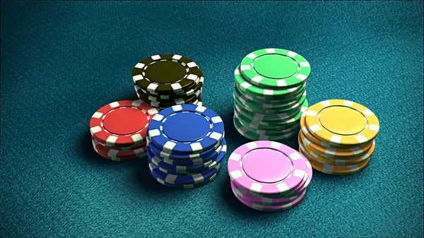 Casino 6 of chips blue table 2 — Stock Photo, Image