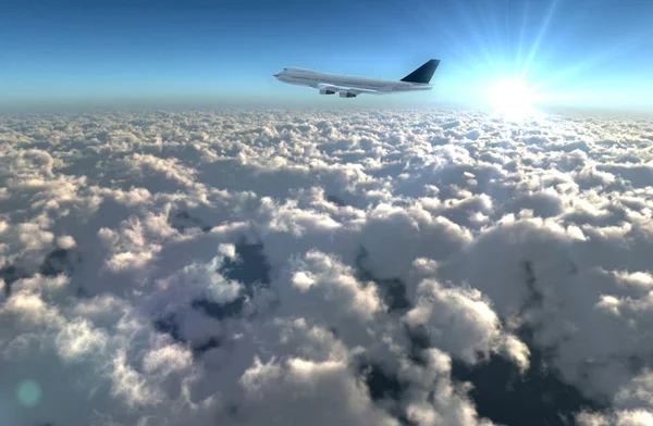 Flugzeug und Sonneneruption — Stockfoto