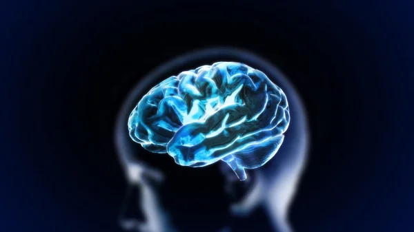 Blue crystal brain with head — Stock Photo, Image