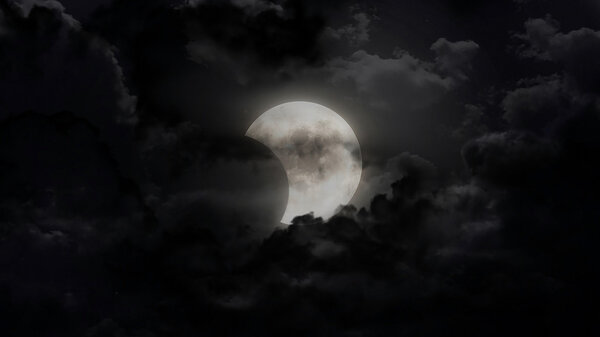 The mystery half moon at the dark night sky