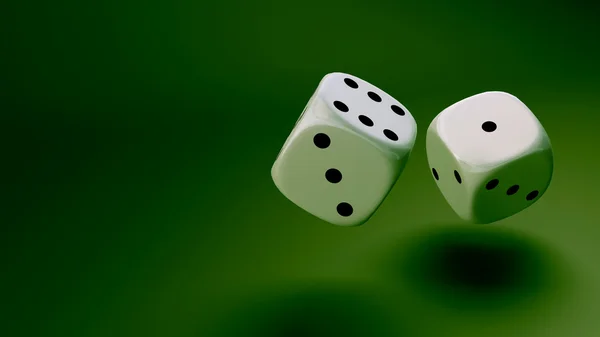 White dice at green background — Stock Photo, Image
