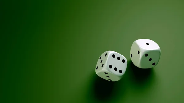 White dice at green background wide — Stock Photo, Image