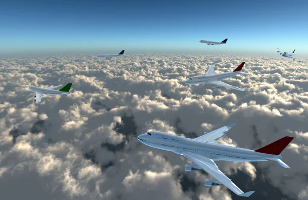 Flygplan full på himlen — Stockfoto