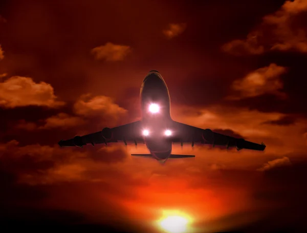 Solnedgång flygplan — Stockfoto