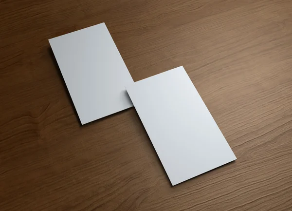 木製テーブル 3 の上の縦型のビジネス カード — ストック写真