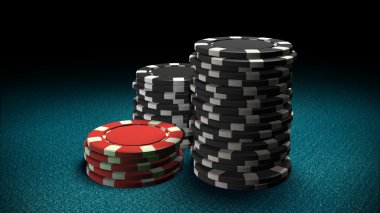 Casino chips kırmızı ve siyah mavi masa