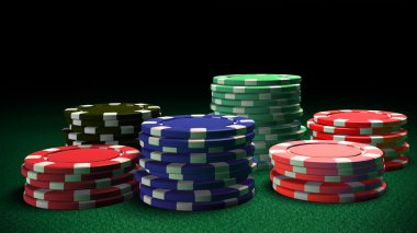 6 Casino color chips green table clipart