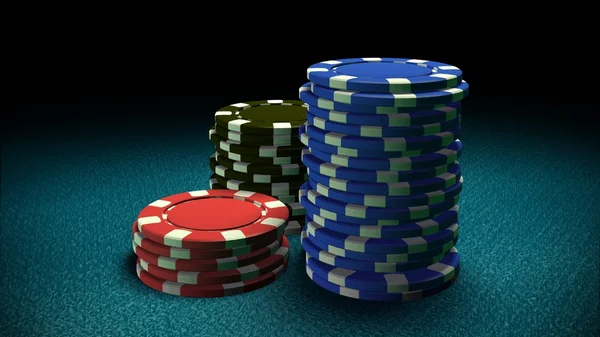 Casino Chips blauer Tisch — Stockfoto