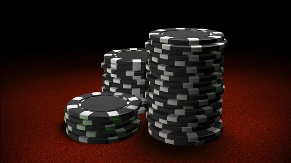 Casino chips negro mesa roja —  Fotos de Stock