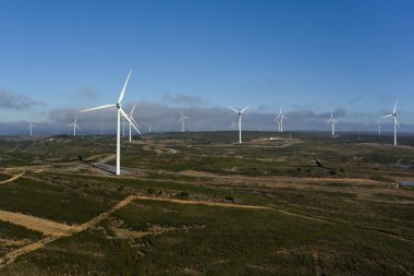 Aerial view of a set of windmills clipart