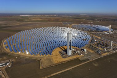 Aerial view of solar thermal power plant clipart