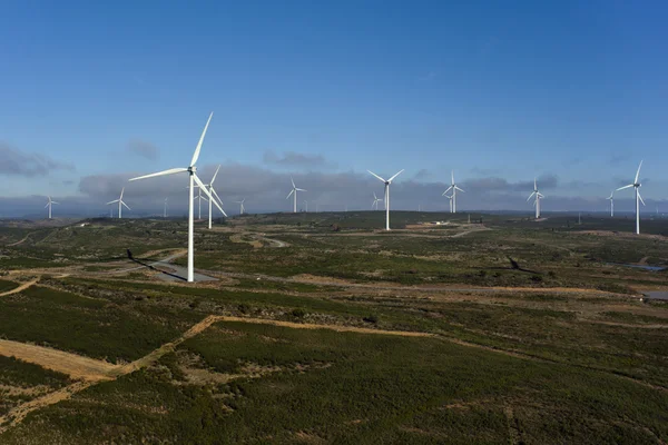 Letecký pohled na řadu větrných mlýnů — Stock fotografie
