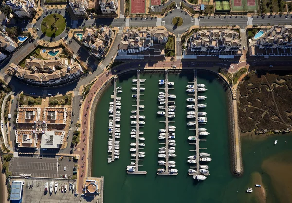 Vista aérea del puerto deportivo de Isla Canela Fotos de stock libres de derechos