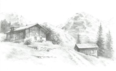 Farmhouse in the mointains clipart
