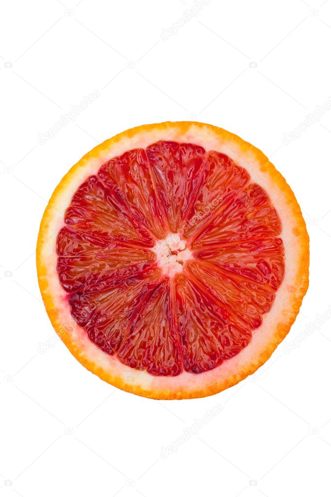 Macro shot of a blood orange isolated on white
