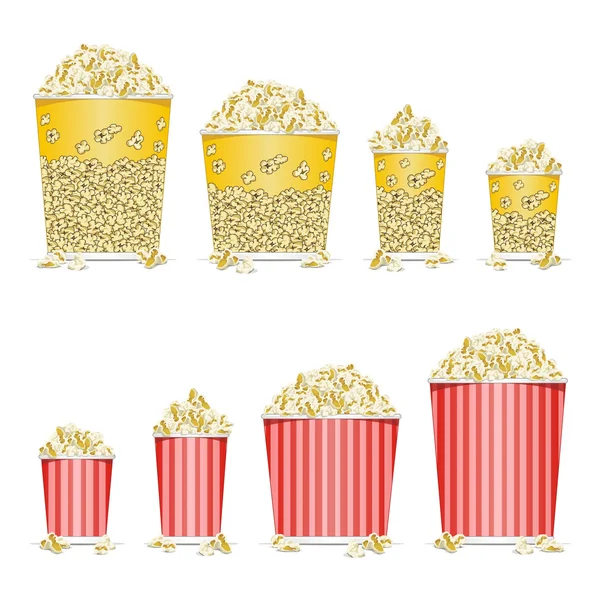 Ilustrasi ember penuh popcorn di latar belakang putih - Stok Vektor